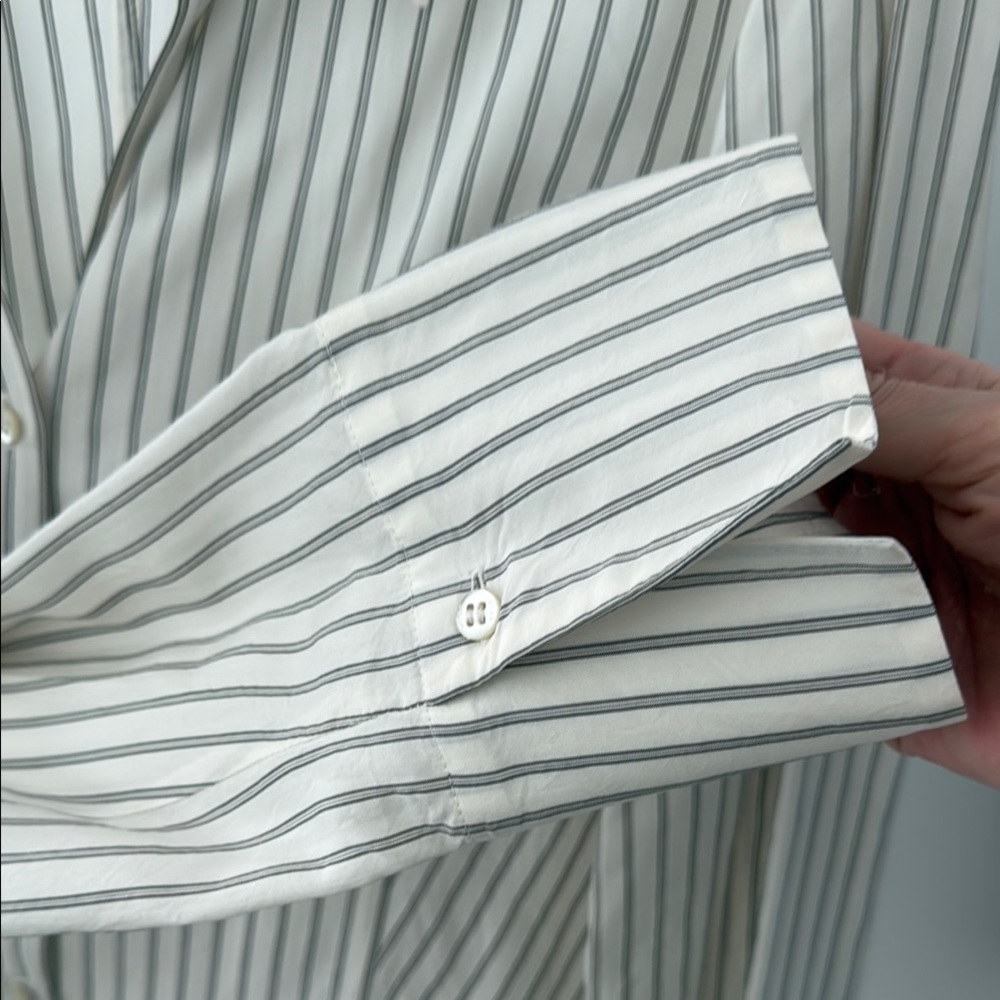 Striped Button-Up Shirt in Cream and Taupe - Picture 3 of 4